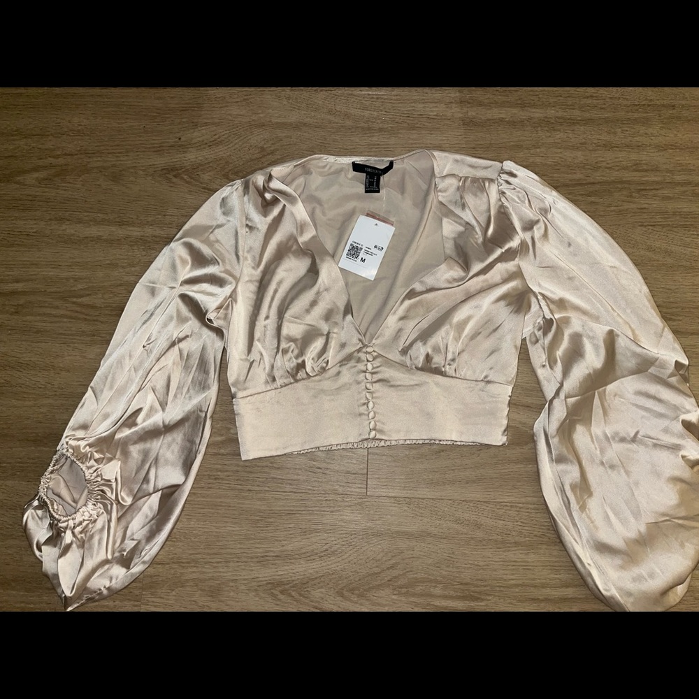 Forever 21 Satin Balloon Sleeve Blouse, Size M